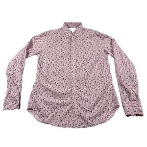 Bonobos Mens Pink Floral Print Long Sleeve Button Collar Slim Fit Shirt M Stain